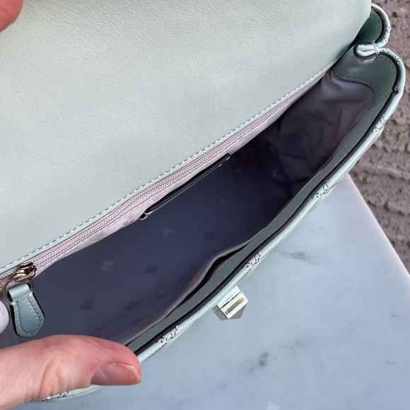 KATE SPADE Mint Blue Quilted Natalia Flap Satchel Bag w Top Handle Chain Strap - Picture 15 of 15